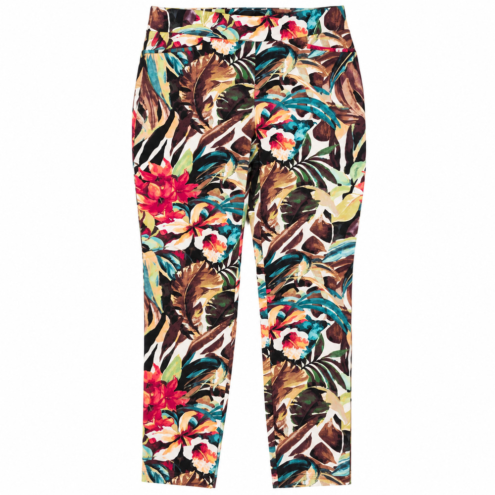 Chicos Pull On Pants Womens Size 6 Regular Multicolor Floral Print Stretch Artsy